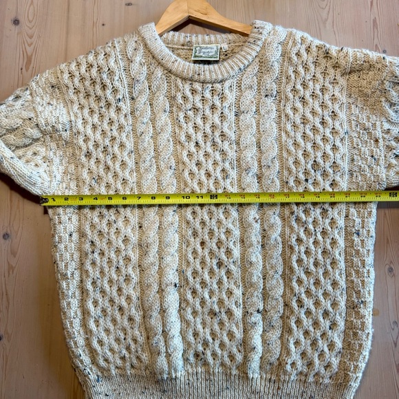 Gaeltarra Handloomed Wool Sweater Ireland Cream Cable Knit Size L Fisherman Men - Picture 6 of 10
